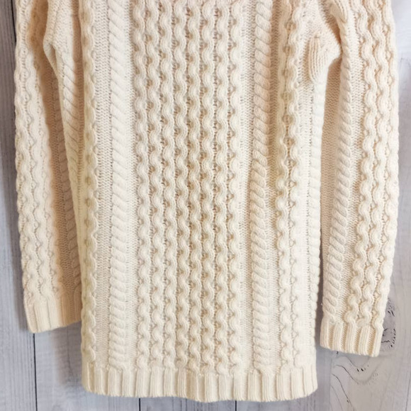 Boden | Wool Alpaca Mohair Cream & Neon Orange Cable-Knit Tunic Sweater UNIQUE - Picture 4 of 11